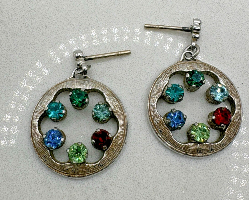 Anson Sterling Silver 925 Pierced Earrings .75" Dangle Drop 6.92g Vintage Round